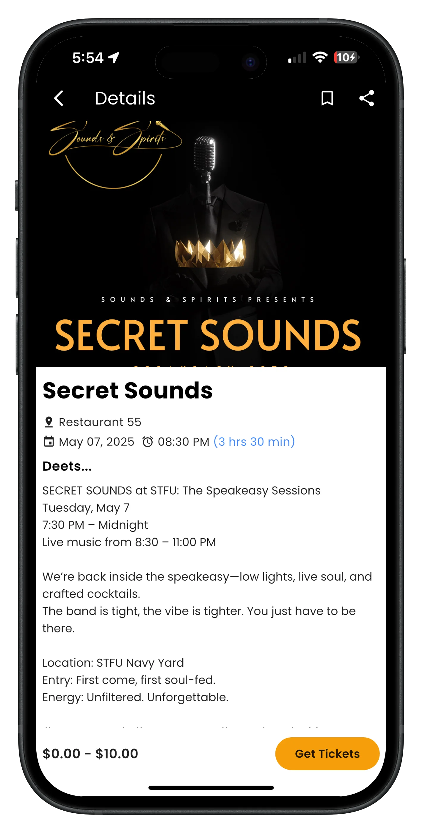 Streets app event details page