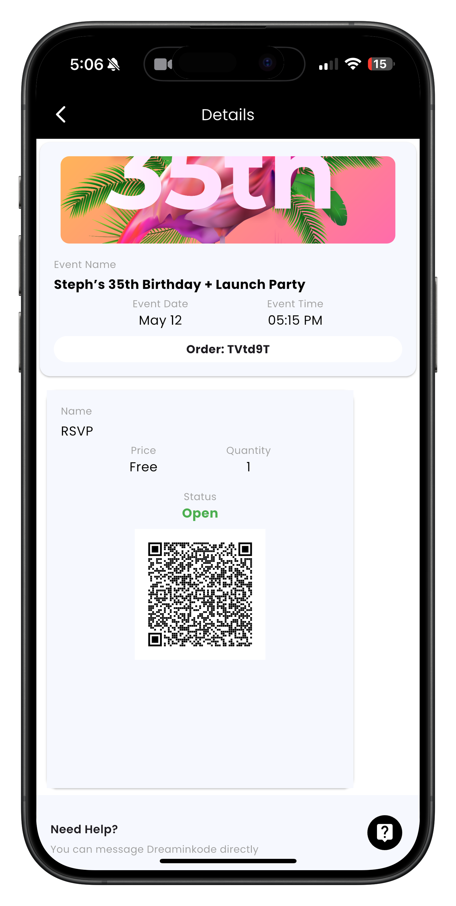 Ticket management screen in Streets app