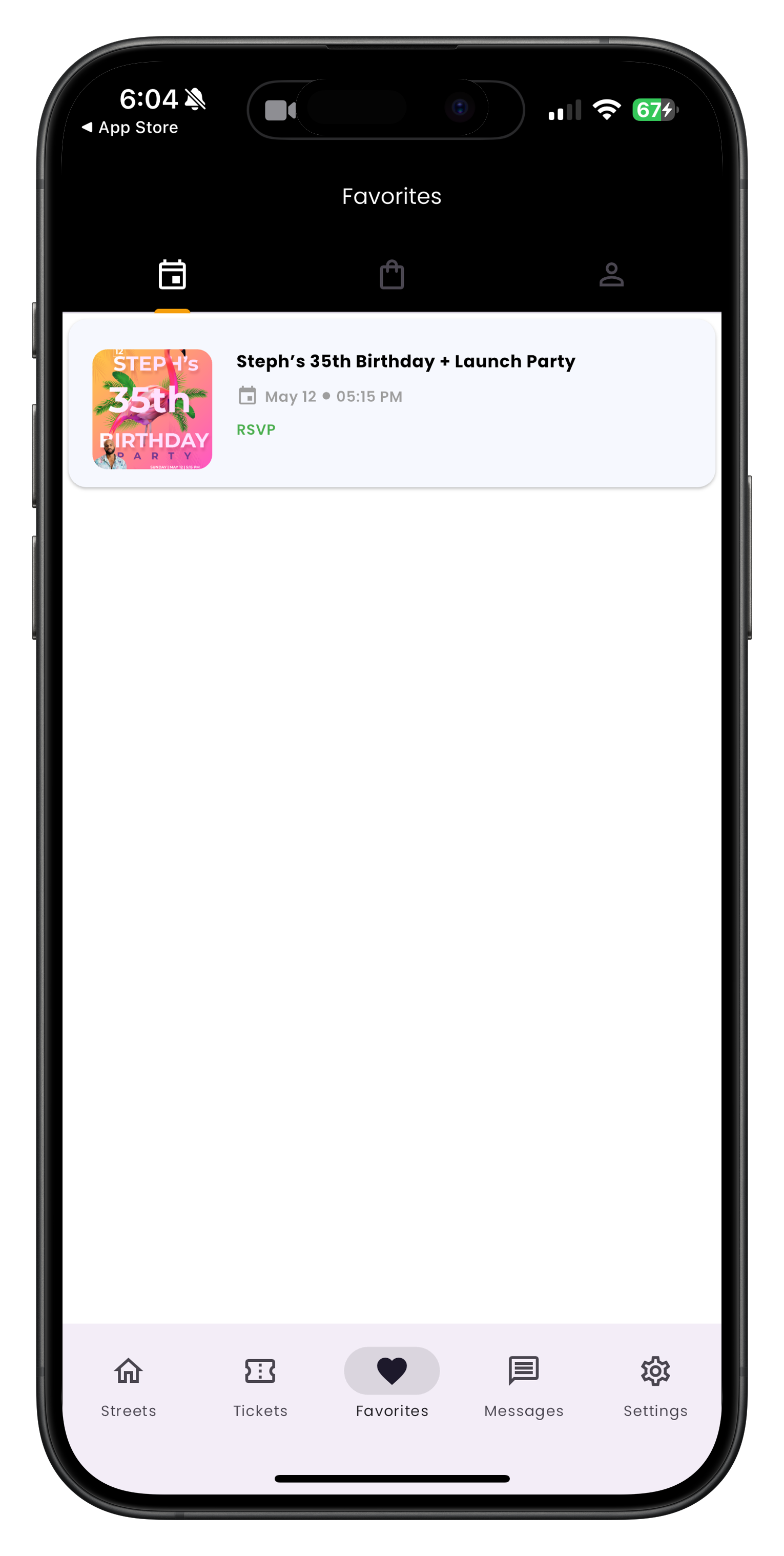 Favorites tab showing saved items