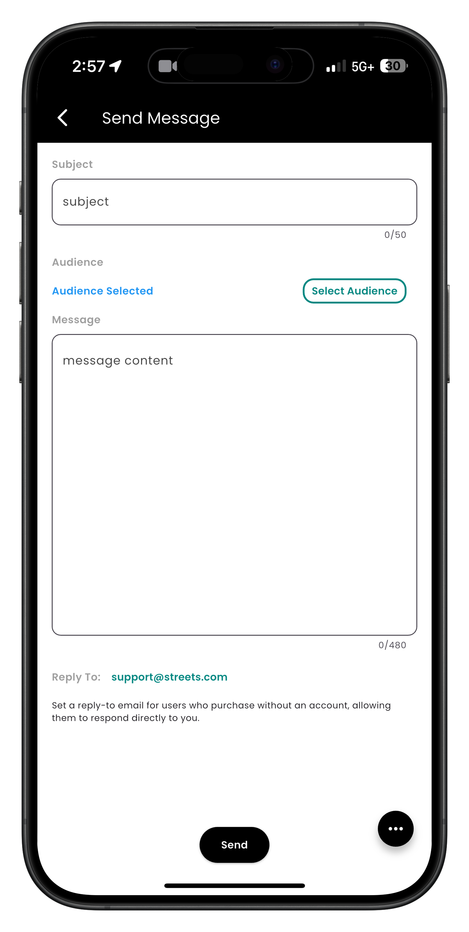 Message attendees interface for sending announcements