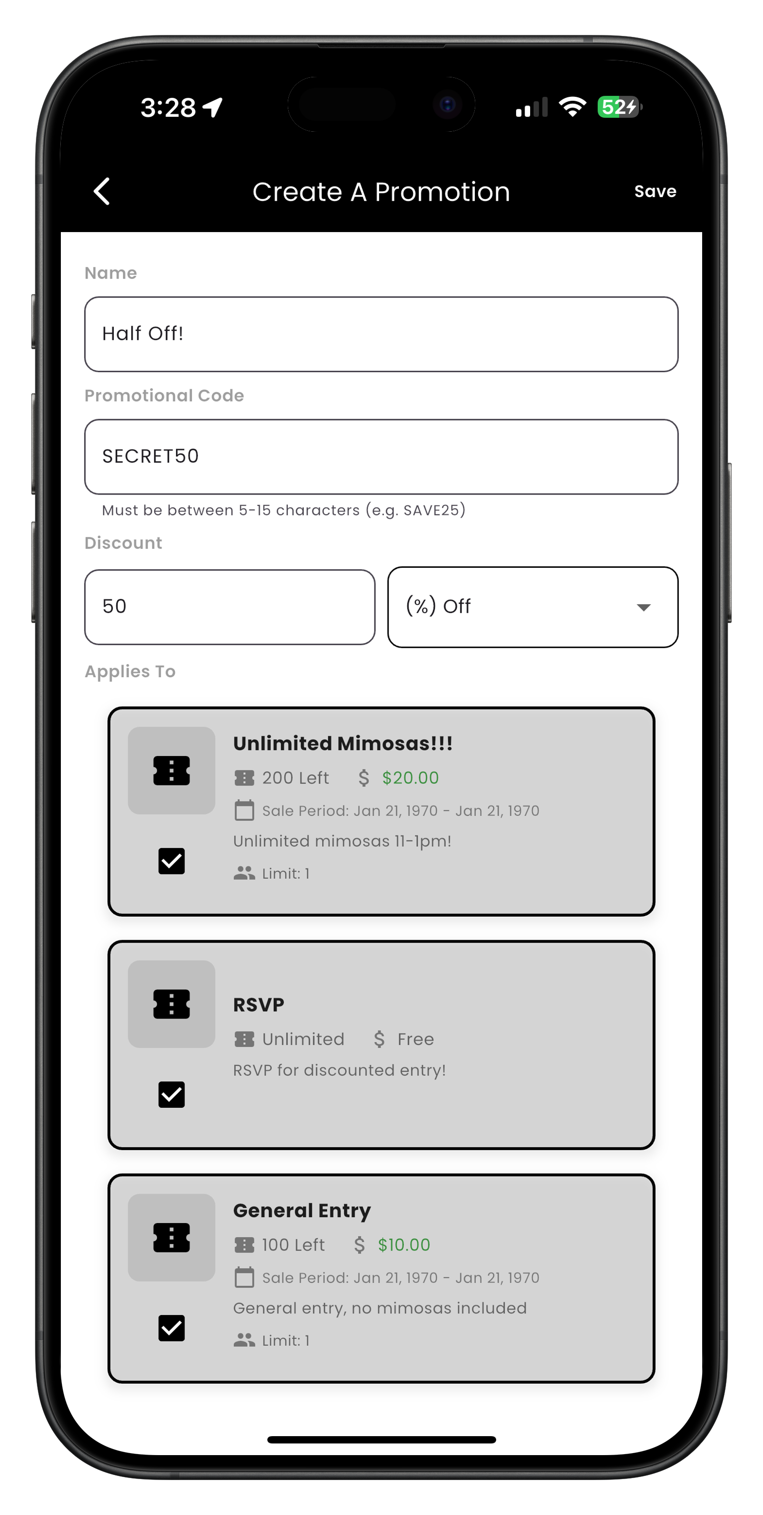 Promo code discount parameters screenshot part 2