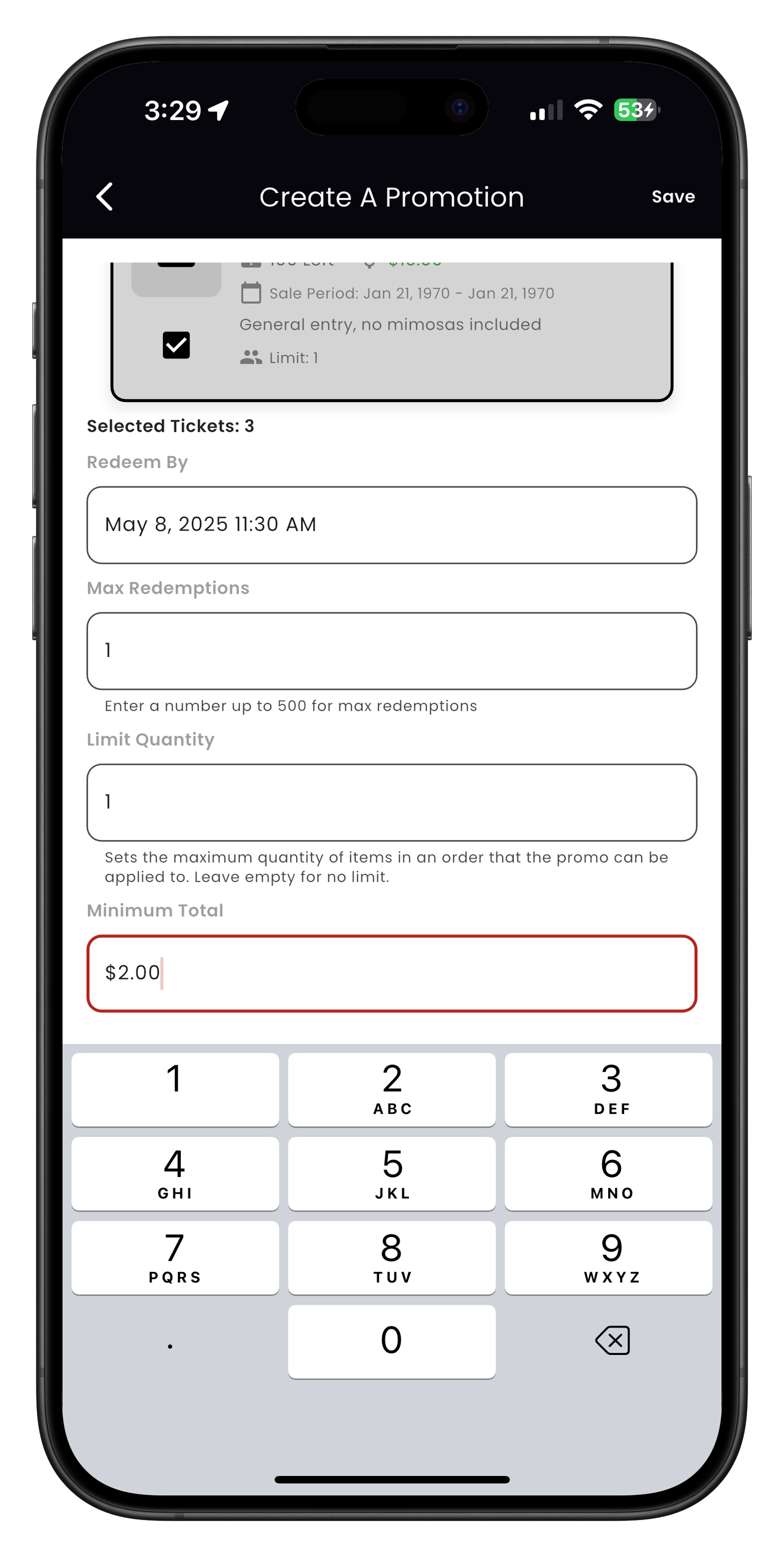 Promo code discount parameters screenshot part 1