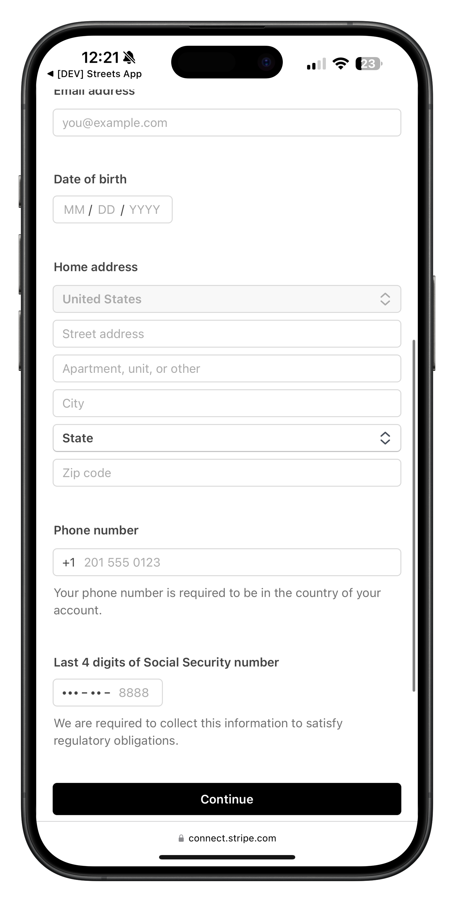 Stripe personal details verification form - part 2