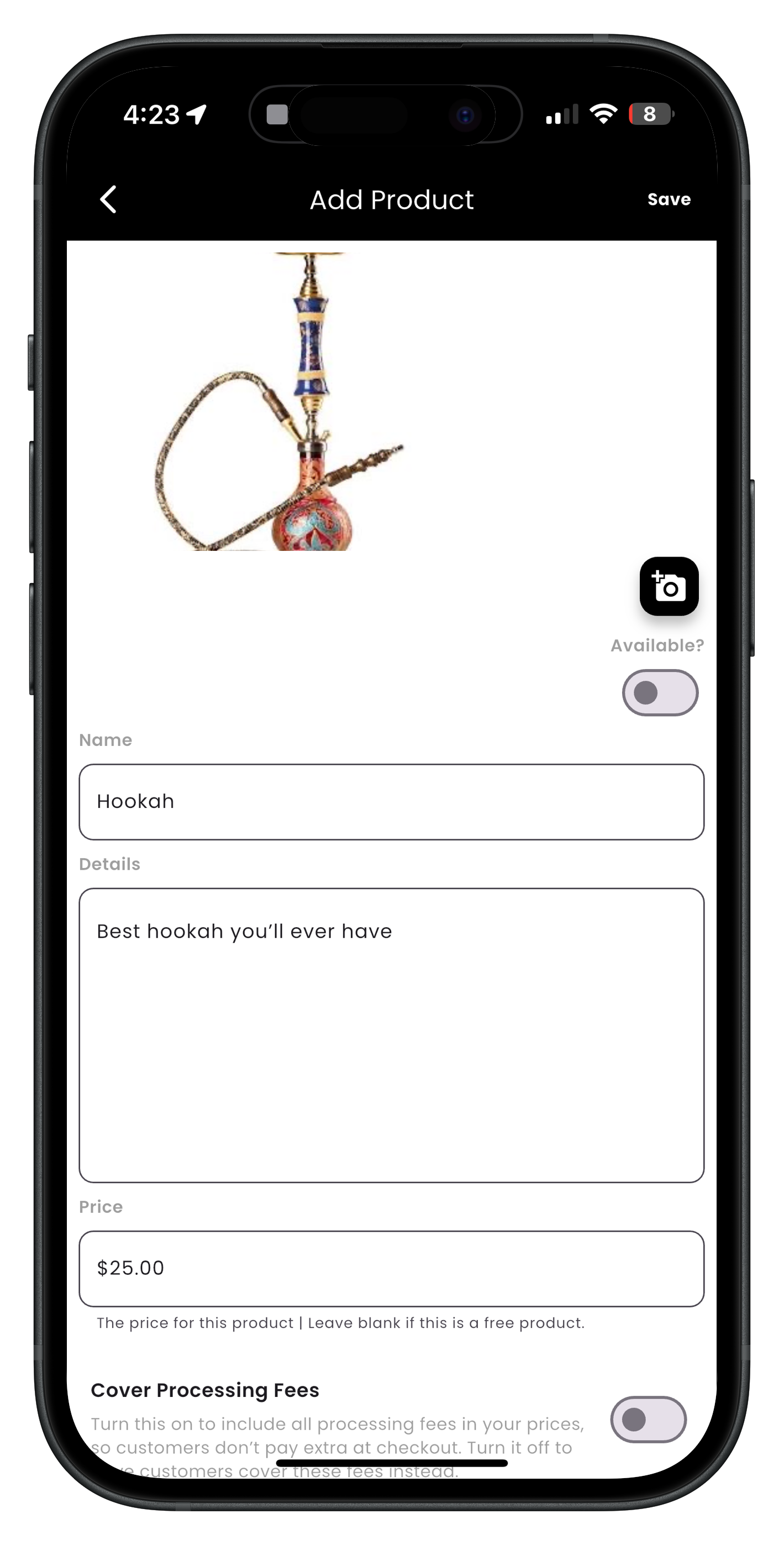 New product creation form