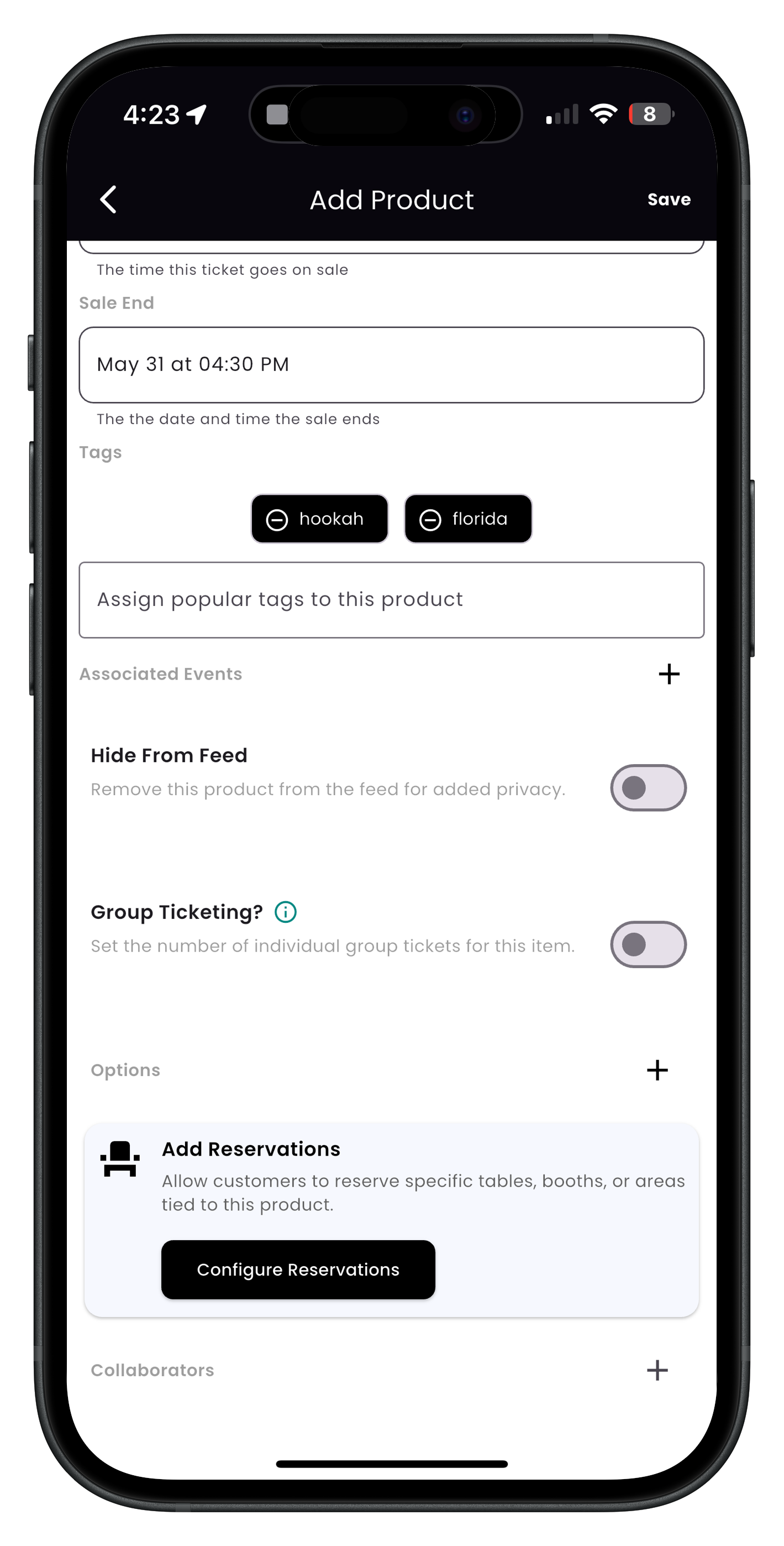 Setting quantity and availability options